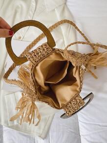 Túi rơm trang trí tua rua, hoàn hảo cho kỳ nghỉ du lịch bãi biển mùa hè - Màu Khaki - Xem 6