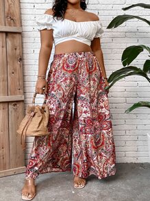 SHEIN LUNE Quần Plus Size Paisley Boho - Nhiều màu - Xem 3