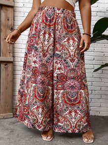 SHEIN LUNE Quần Plus Size Paisley Boho - Nhiều màu - Xem 8