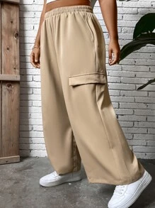 Flirla Plus Flap Detail Side Cargo Trousers - Khaki - View 2