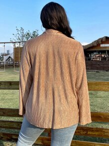 SHEIN LUNE Áo sơ mi Plus Size Thắt nơ trước màu trơn Giải trí - Màu be - Xem 3