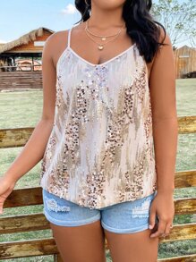 SHEIN LUNE Plus Sequin Cami Top - Apricot - View 2