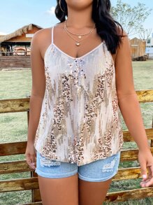SHEIN LUNE Plus Sequin Cami Top - Apricot - View 4
