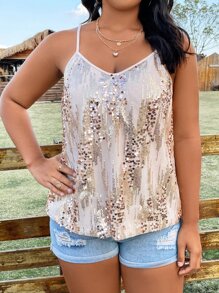 SHEIN LUNE Plus Sequin Cami Top - Apricot - View 1