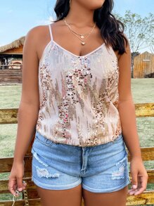 SHEIN LUNE Plus Sequin Cami Top - Apricot - View 6