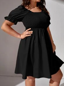 Dreamara Plus Tie Backless Square Neck Flounce Sleeve Dress - Black - View 3