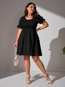 Dreamara Plus Tie Backless Square Neck Flounce Sleeve Dress - Black - View 4