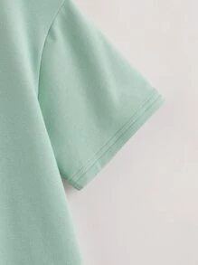 SHEIN Boys Letter Patched Hooded Tee & Drawstring Waist Shorts - Mint Green - View 7