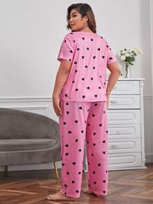 Plus Heart Print PJ Set / Pajama Set - Pink - View 2
