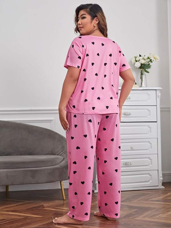 Plus Heart Print PJ Set SHEIN USA