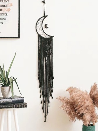 1pc Tassel Decor Fabric Wall Hanging, Boho Moon Shaped Hanging Decoration For Home