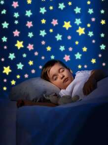 100pcs/Set Glow-In-The-Dark 3D Star & Dot Wall Stickers, Suitable For Kids Room Bedroom Home Decor, Luminous Vinyl Stickers, Wall Decals, Home Decor, Spring Decorations, Refresh Your Home, Rama Decorative Stickers - Multicolor - View 1