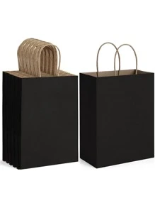 5pcs/10pcs/20pcs Solid Multifunction Gift Bag, White Paper Storage Bag For Party Valentine Day,White Kraft Paper Carrier Bags, Fashionable Packaging Solution, Gift Wrapping, Reusable Shopping, Party Decor, Craft Project Bags - Suitable For Small Businesses, Baking Gifts, Souvenirs, And Wedding Decorations, Christmas - Black - View 1