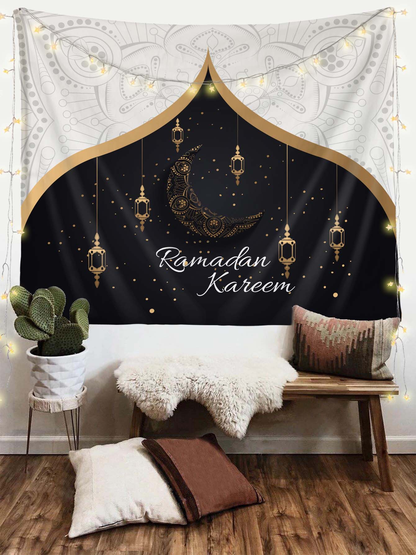 1pc Eid Letter Graphic Tapestry - Multicolor - View 1