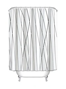 1pc Striped Print Shower Curtain - Black and White - View 2