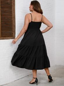 SHEIN Privé Vestido de tirantes bajo con fruncido - Negro - Ver 2