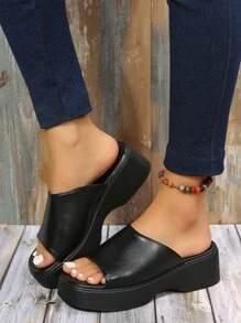 Thanh lịch Dép xăng đan Gót dốc NỮ Băng tần đơn Dép xăng đan , Đen Thanh lịch Nguyên chất Màu sắc Nền tảng Nêm Dép đi trong nhà - màu đen - Xem 2