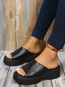 Thanh lịch Dép xăng đan Gót dốc NỮ Băng tần đơn Dép xăng đan , Đen Thanh lịch Nguyên chất Màu sắc Nền tảng Nêm Dép đi trong nhà - màu đen - Xem 3