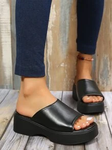 Thanh lịch Dép xăng đan Gót dốc NỮ Băng tần đơn Dép xăng đan , Đen Thanh lịch Nguyên chất Màu sắc Nền tảng Nêm Dép đi trong nhà - màu đen - Xem 4