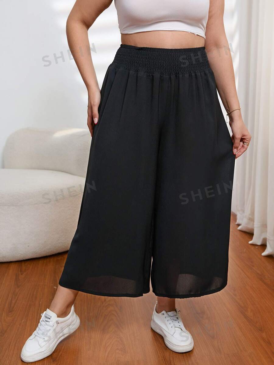 SHEIN Essnce Pantaloni Capri Eleganti Dimensiuni Plus Casual Cu Talie Inalta Decorati, Vara