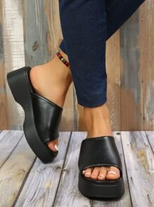 Thanh lịch Dép xăng đan Gót dốc NỮ Băng tần đơn Dép xăng đan , Đen Thanh lịch Nguyên chất Màu sắc Nền tảng Nêm Dép đi trong nhà - màu đen - Xem 5