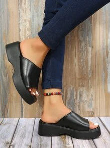 Thanh lịch Dép xăng đan Gót dốc NỮ Băng tần đơn Dép xăng đan , Đen Thanh lịch Nguyên chất Màu sắc Nền tảng Nêm Dép đi trong nhà - màu đen - Xem 6