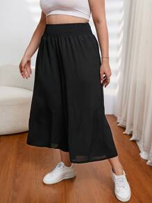 SHEIN Essnce Pantaloni Capri Eleganti Dimensiuni Plus Casual Cu Talie Inalta Decorati, Vara