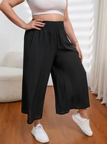 SHEIN Essnce Pantaloni Capri Eleganti Dimensiuni Plus Casual Cu Talie Inalta Decorati, Vara