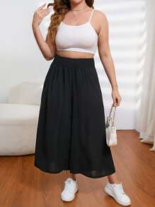 SHEIN Essnce Pantaloni Capri Eleganti Dimensiuni Plus Casual Cu Talie Inalta Decorati, Vara