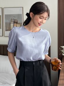 DAZY 實色綁帶泡泡袖上衣