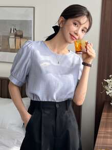 DAZY 實色綁帶泡泡袖上衣