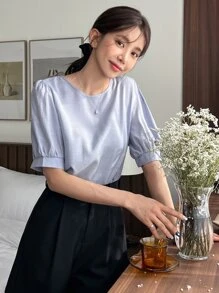 DAZY 實色綁帶泡泡袖上衣