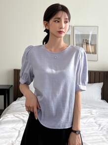 DAZY 實色綁帶泡泡袖上衣