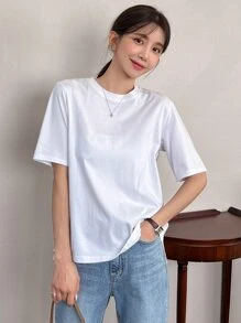 DAZY Áo thun nữ Tương phản ren Trọn gói màu trơn Giải trí - trắng - Xem 7