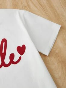 SHEIN Girls 1pc Letter & Heart Print Tee - White - View 3