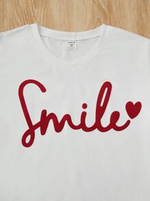 SHEIN Girls 1pc Letter & Heart Print Tee - White - View 4