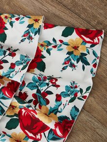 Girls Floral Print Belted Cami Dress - White - View 4