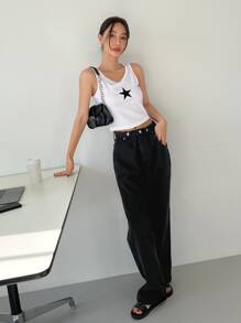 DAZY 星星印花條紋針織短款背心 - 白色 - 查看 6