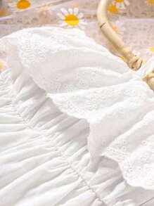 Baby Girl Bow Shoulder Ruffle Trim Flounce Hem Cami Dress - White - View 3