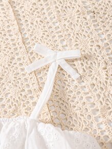 Baby Girl Bow Shoulder Ruffle Trim Flounce Hem Cami Dress - White - View 4