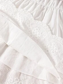 Baby Girl Bow Shoulder Ruffle Trim Flounce Hem Cami Dress - White - View 5