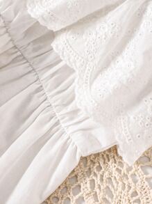 Baby Girl Bow Shoulder Ruffle Trim Flounce Hem Cami Dress - White - View 7