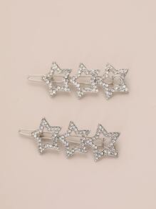 精美的鑲嵌五角星綴飾髮夾，2入組優雅百搭女士髮飾頭飾 - 銀色 - 查看 3
