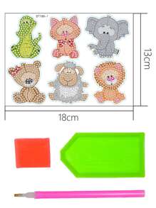 6pcs/set PMMA DIY Diamond Painting Sticker, Cartoon Animal Pattern DIY Diamond Sticker For Craft - Multicolor - View 2
