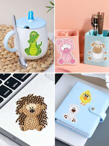 6pcs/set PMMA DIY Diamond Painting Sticker, Cartoon Animal Pattern DIY Diamond Sticker For Craft - Multicolor - View 4