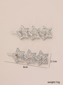 精美的鑲嵌五角星綴飾髮夾，2入組優雅百搭女士髮飾頭飾 - 銀色 - 查看 5
