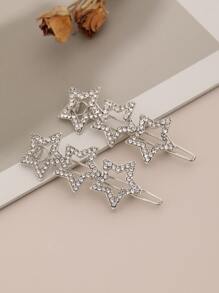 精美的鑲嵌五角星綴飾髮夾，2入組優雅百搭女士髮飾頭飾 - 銀色 - 查看 6