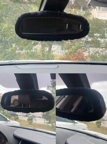 1pc Plush Car Rearview Mirror Cover - Black - View 3