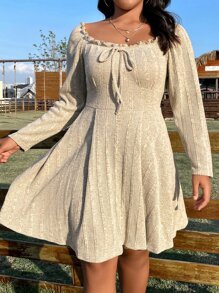 Calvaya 大碼褶邊前打結洋裝 - 彩色 - 查看 3