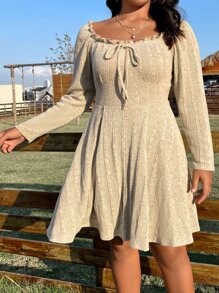 Calvaya 大碼褶邊前打結洋裝 - 彩色 - 查看 4